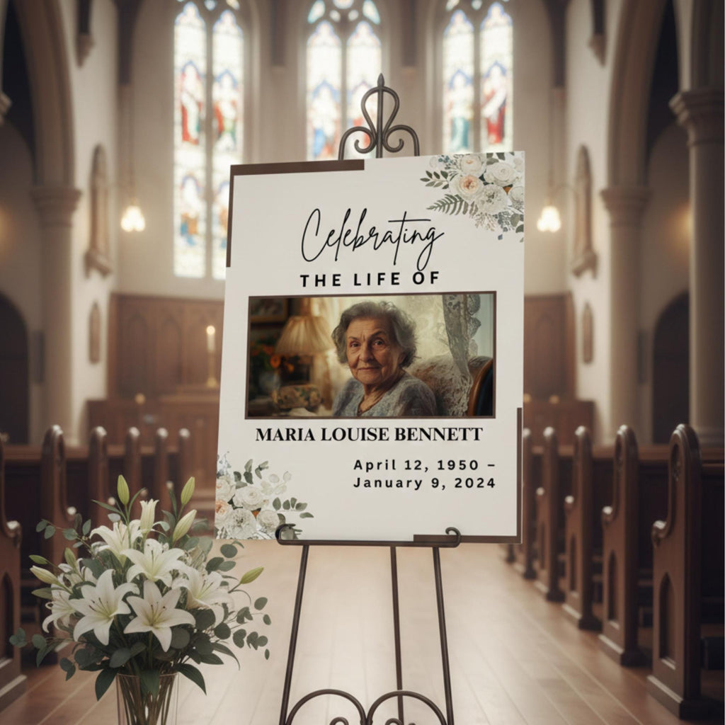 Memorial Funeral Welcome Sign Template, In Loving Memory Template, Editable Celebration of Life Poster, Printable Funeral Remembrance Card - Editable Memorial Canva Template