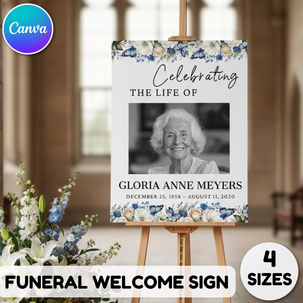Memorial Funeral Welcome Sign Template, In Loving Memory Template, Editable Celebration of Life Poster, Printable Funeral Remembrance Card - Editable Memorial Canva Template