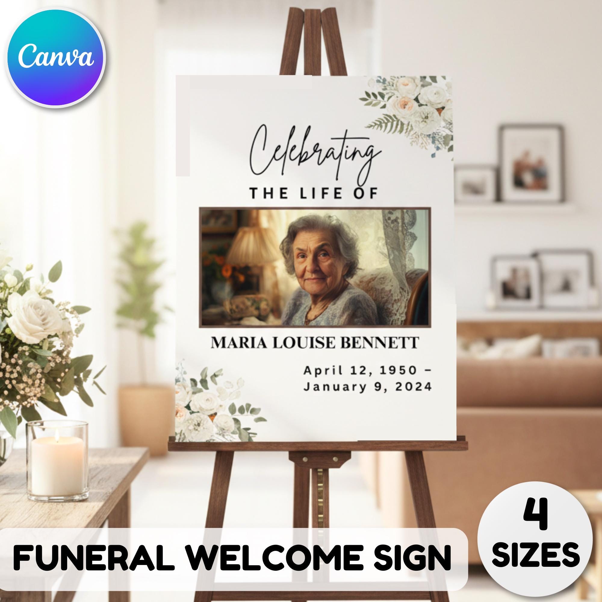 Memorial Funeral Welcome Sign Template, In Loving Memory Template, Editable Celebration of Life Poster, Printable Funeral Remembrance Card - Editable Memorial Canva Template