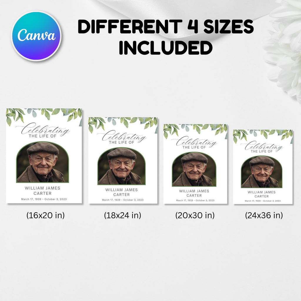 Memorial Funeral Welcome Sign Template, In Loving Memory Template, Editable Celebration of Life Poster, Printable Funeral Remembrance Card - Editable Memorial Canva Template