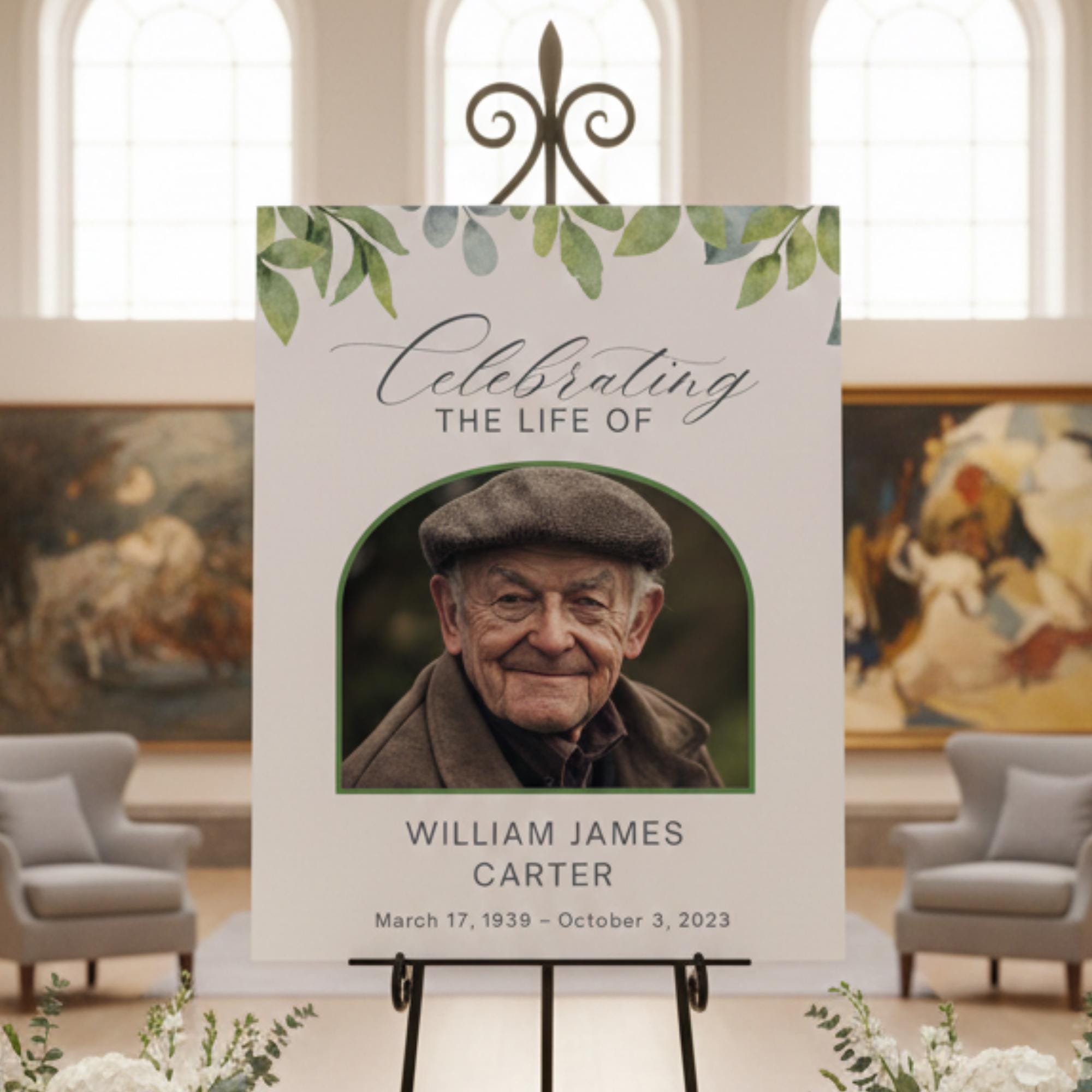 Memorial Funeral Welcome Sign Template, In Loving Memory Template, Editable Celebration of Life Poster, Printable Funeral Remembrance Card - Editable Memorial Canva Template