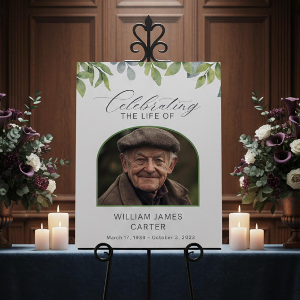 Memorial Funeral Welcome Sign Template, In Loving Memory Template, Editable Celebration of Life Poster, Printable Funeral Remembrance Card - Editable Memorial Canva Template