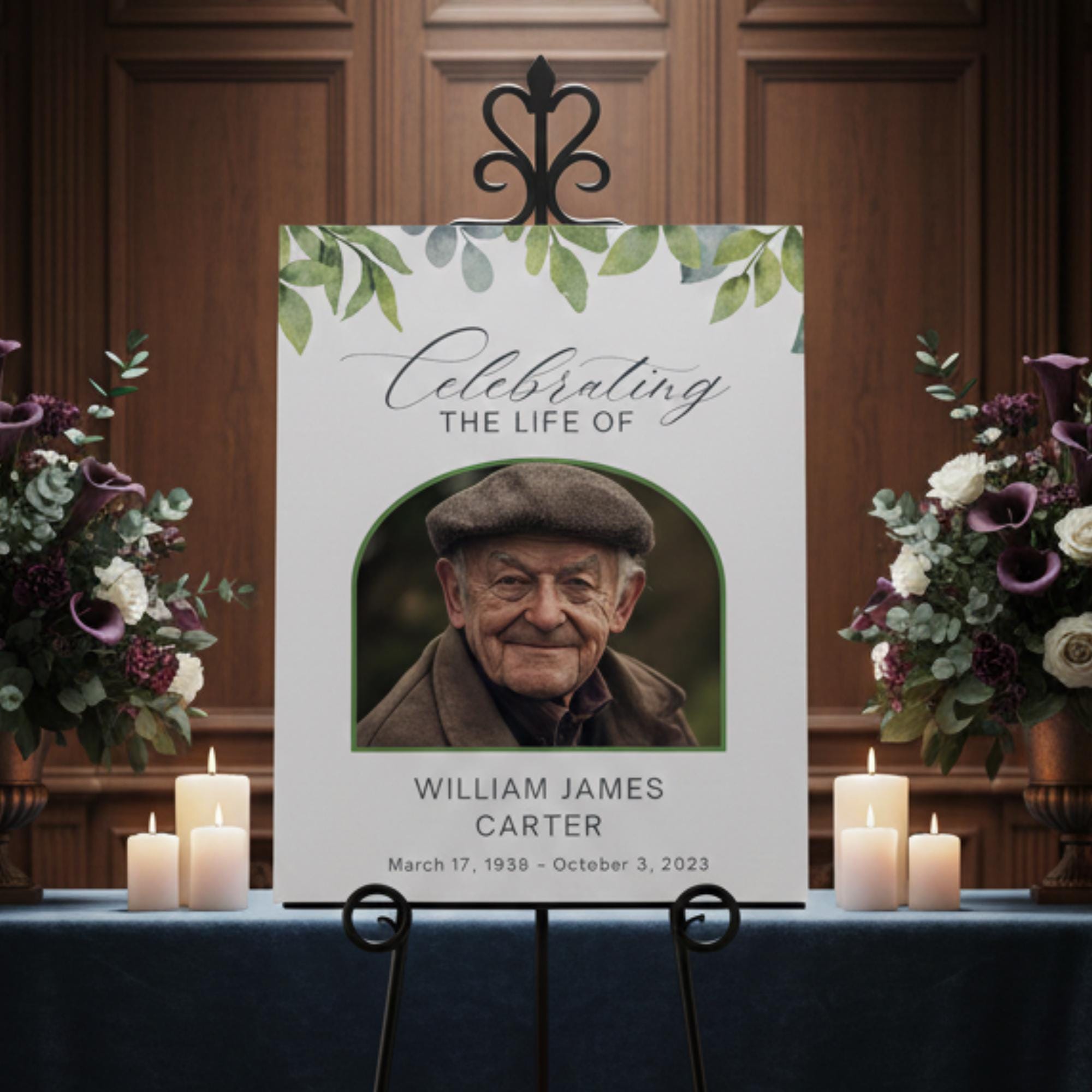 Memorial Funeral Welcome Sign Template, In Loving Memory Template, Editable Celebration of Life Poster, Printable Funeral Remembrance Card - Editable Memorial Canva Template