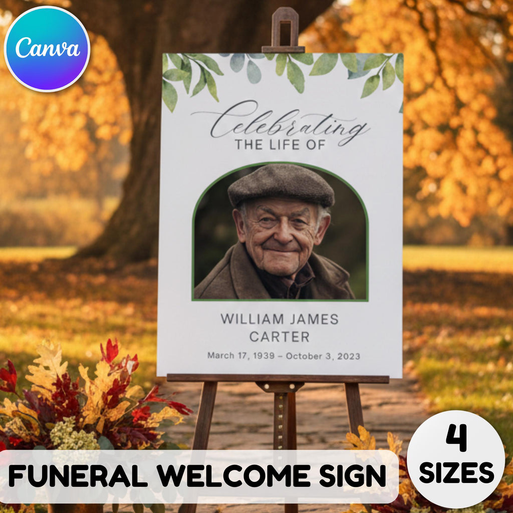 Memorial Funeral Welcome Sign Template, In Loving Memory Template, Editable Celebration of Life Poster, Printable Funeral Remembrance Card - Editable Memorial Canva Template
