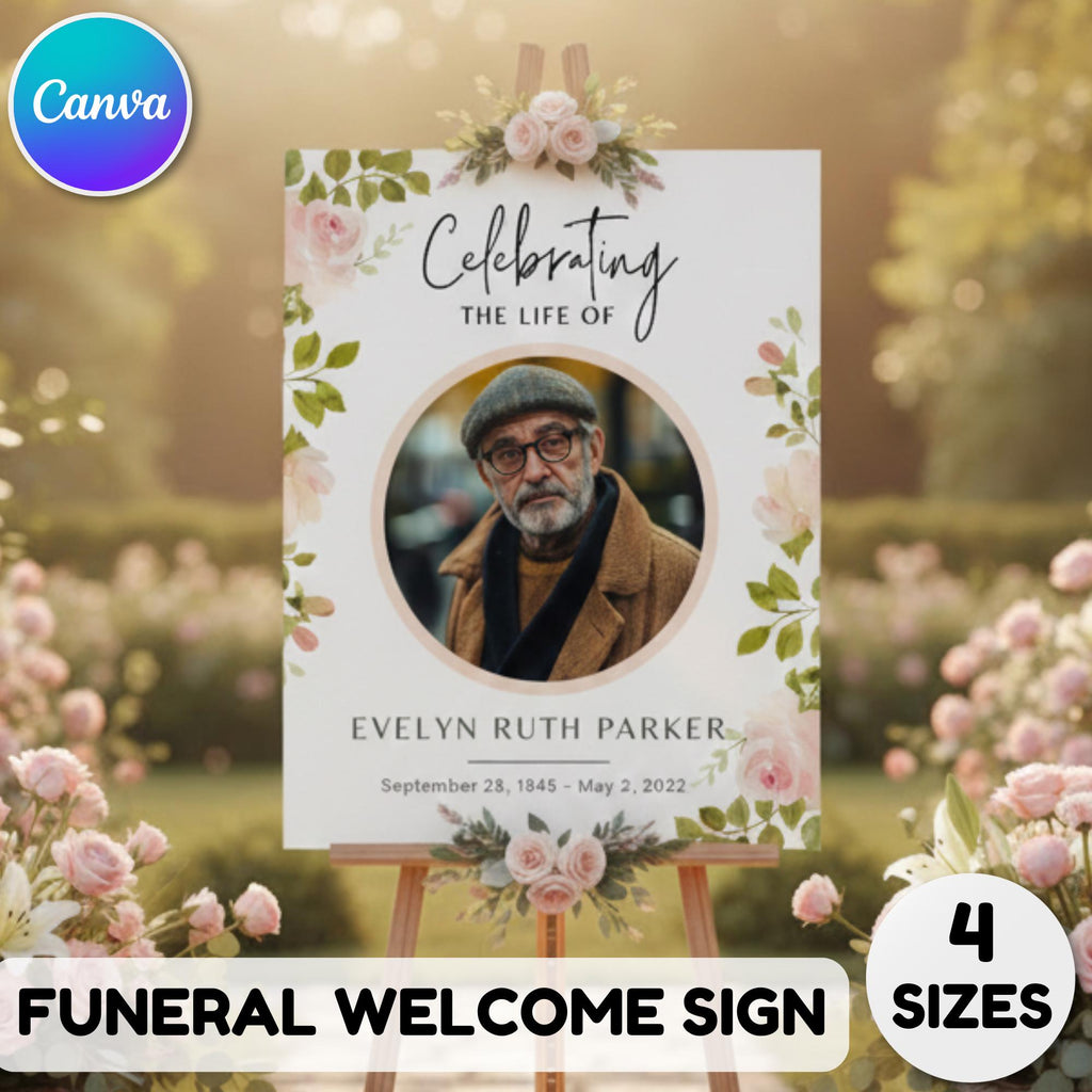 Memorial Funeral Welcome Sign Template, In Loving Memory Template, Editable Celebration of Life Poster, Printable Funeral Remembrance Card - Editable Memorial Canva Template