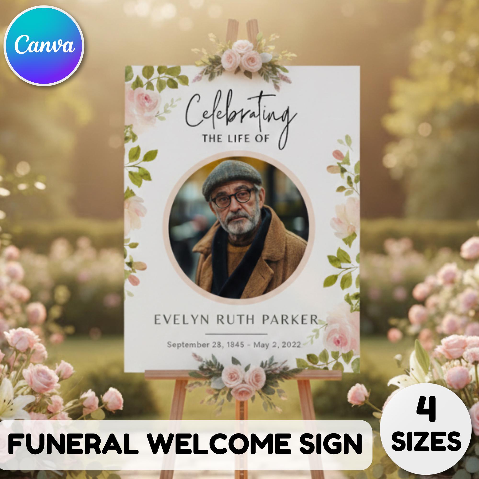 Memorial Funeral Welcome Sign Template, In Loving Memory Template, Editable Celebration of Life Poster, Printable Funeral Remembrance Card - Editable Memorial Canva Template