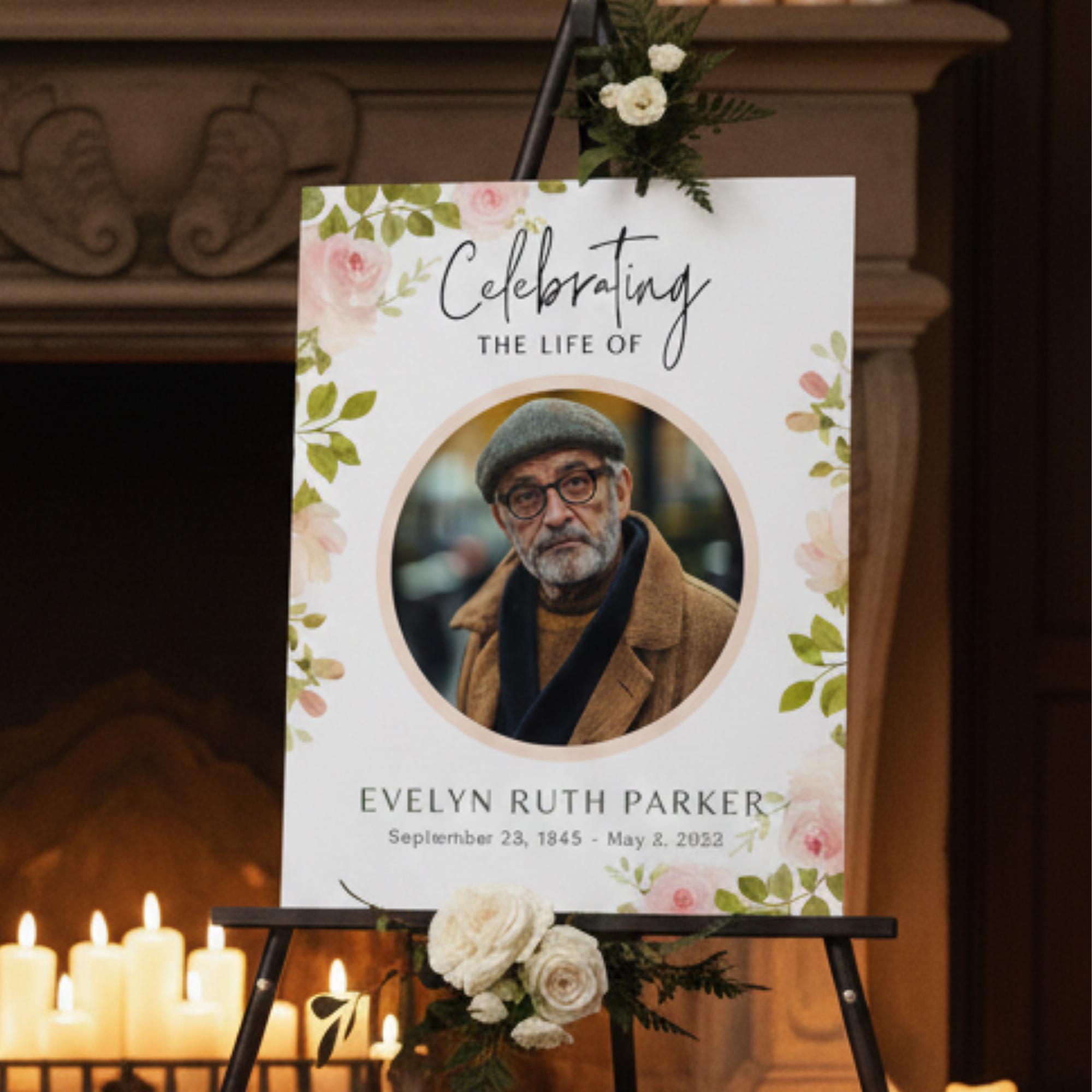 Memorial Funeral Welcome Sign Template, In Loving Memory Template, Editable Celebration of Life Poster, Printable Funeral Remembrance Card - Editable Memorial Canva Template