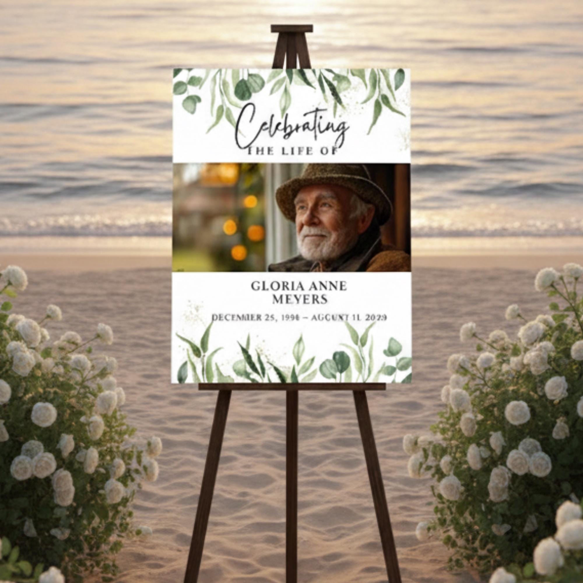 Memorial Funeral Welcome Sign Template, In Loving Memory Template, Editable Celebration of Life Poster, Printable Funeral Remembrance Card - Editable Memorial Canva Template