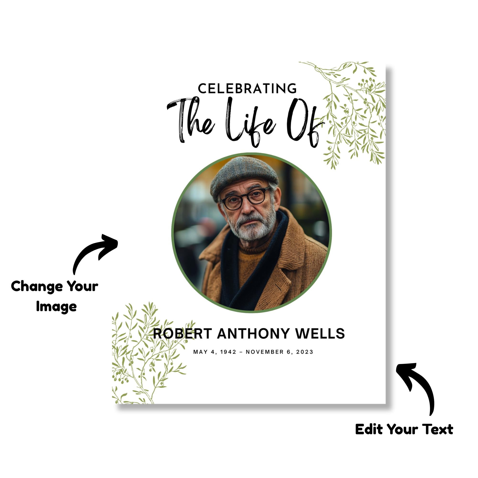 Memorial Funeral Welcome Sign Template, In Loving Memory Template, Editable Celebration of Life Poster, Printable Funeral Remembrance Card - Editable Memorial Canva Template