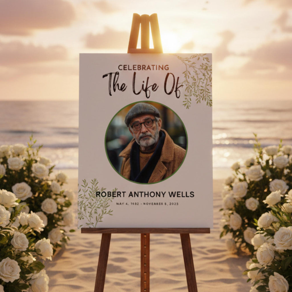 Memorial Funeral Welcome Sign Template, In Loving Memory Template, Editable Celebration of Life Poster, Printable Funeral Remembrance Card - Editable Memorial Canva Template