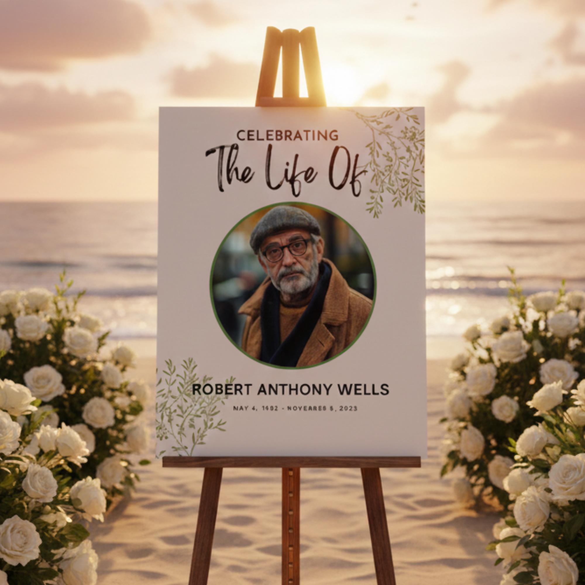 Memorial Funeral Welcome Sign Template, In Loving Memory Template, Editable Celebration of Life Poster, Printable Funeral Remembrance Card - Editable Memorial Canva Template