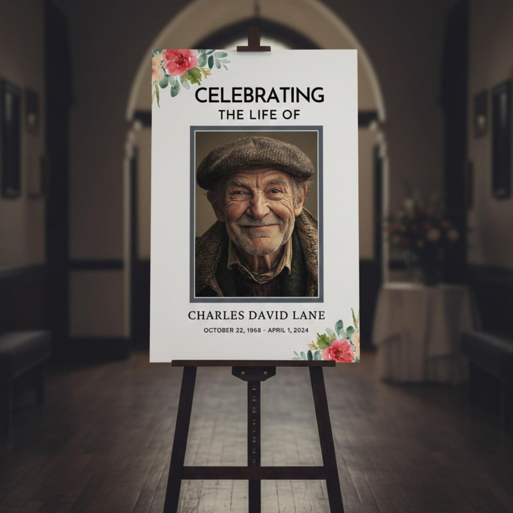 Memorial Funeral Welcome Sign Template, In Loving Memory Template, Editable Celebration of Life Poster, Printable Funeral Remembrance Card - Editable Memorial Canva Template