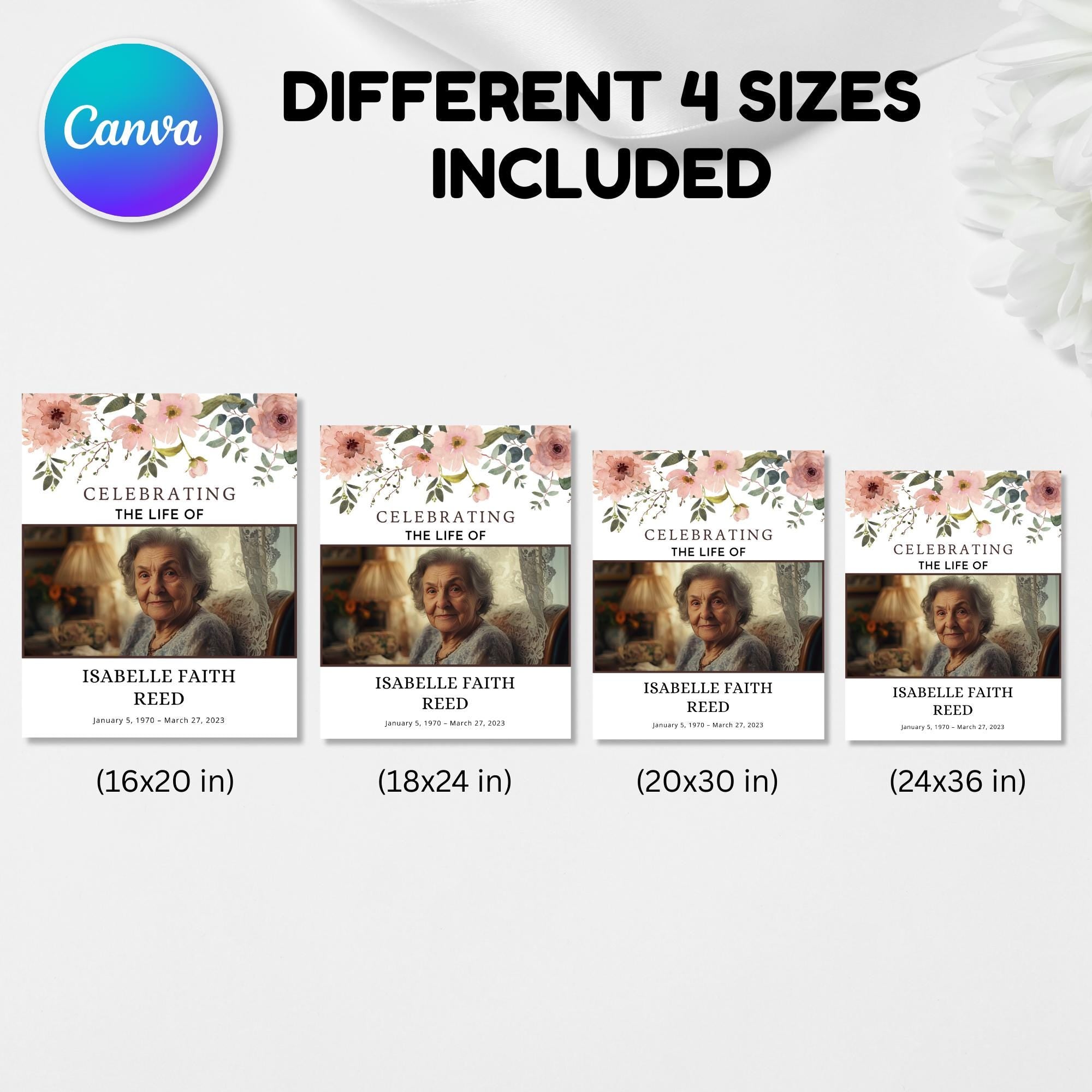 Memorial Funeral Welcome Sign Template, In Loving Memory Template, Editable Celebration of Life Poster, Printable Funeral Remembrance Card - Editable Memorial Canva Template