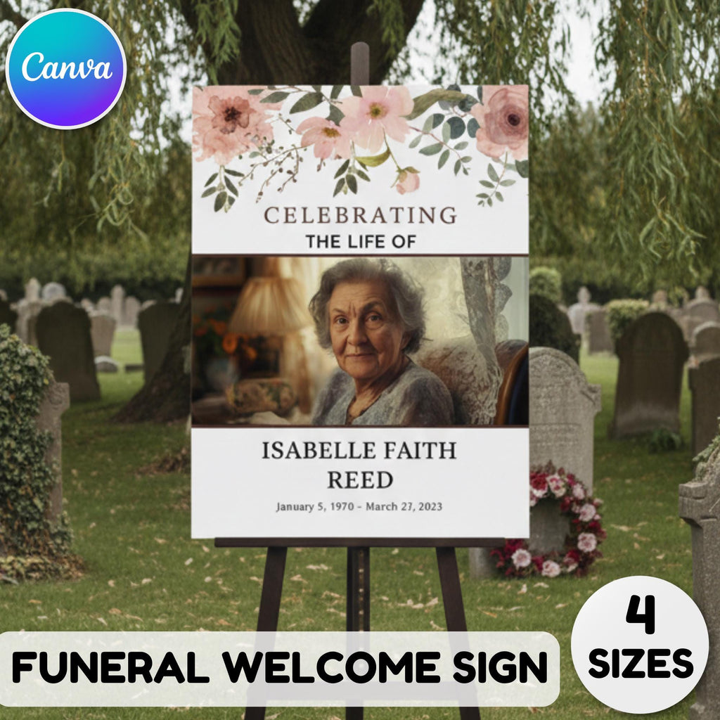 Memorial Funeral Welcome Sign Template, In Loving Memory Template, Editable Celebration of Life Poster, Printable Funeral Remembrance Card - Editable Memorial Canva Template