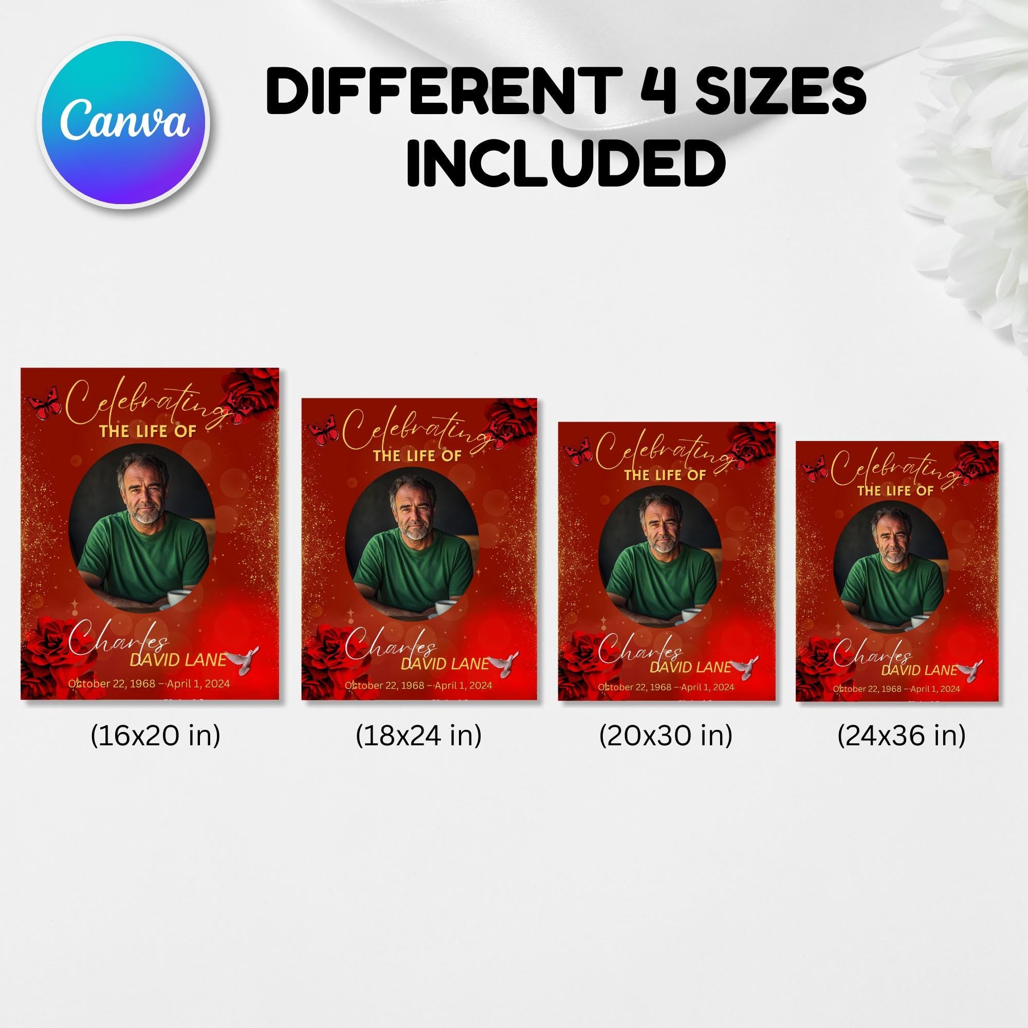 Memorial Red Funeral Welcome Sign Template, In Loving Memory Template, Editable Celebration of Life Poster, Printable Remembrance Card - Editable Memorial Canva Template