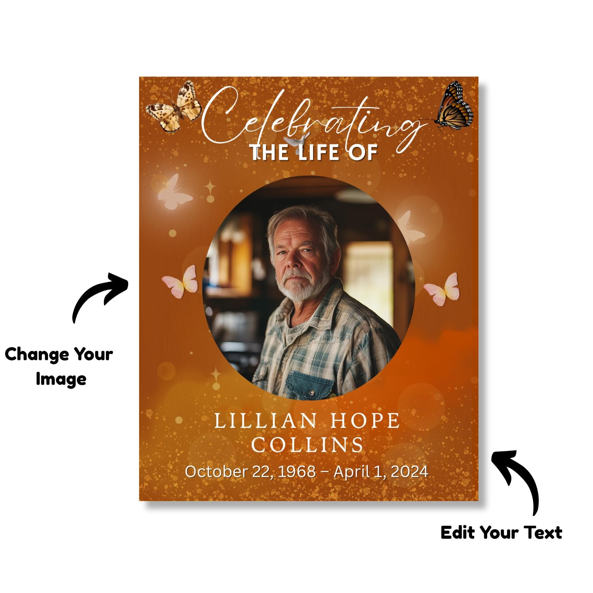 Memorial Brown Funeral Welcome Sign Template, In Loving Memory Template, Editable Celebration of Life Poster, Printable Remembrance Card - Editable Memorial Canva Template