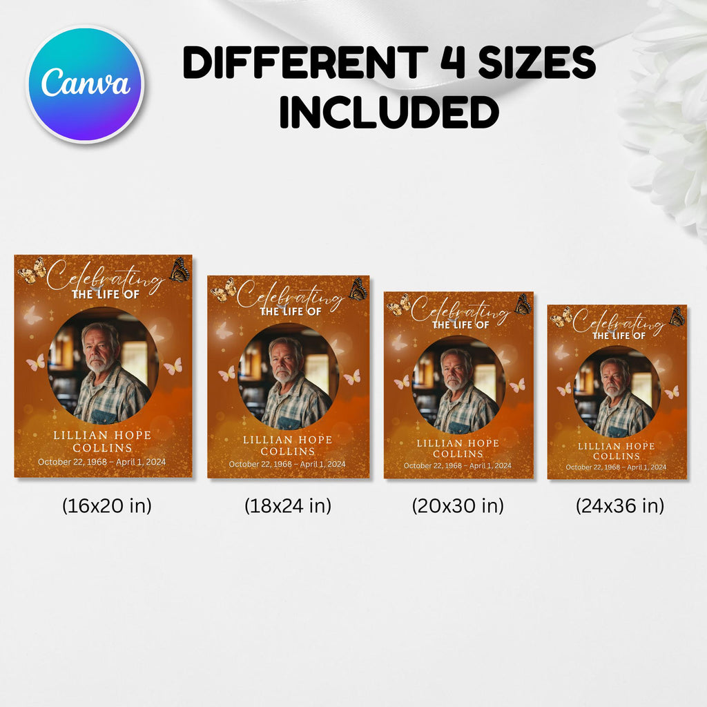 Memorial Brown Funeral Welcome Sign Template, In Loving Memory Template, Editable Celebration of Life Poster, Printable Remembrance Card - Editable Memorial Canva Template
