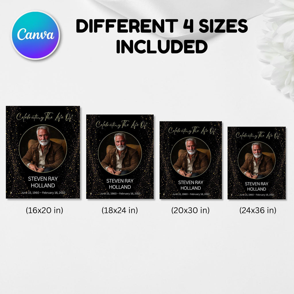 Memorial Black Funeral Welcome Sign Template, In Loving Memory Template, Editable Celebration of Life Poster, Printable Remembrance Card - Editable Memorial Canva Template