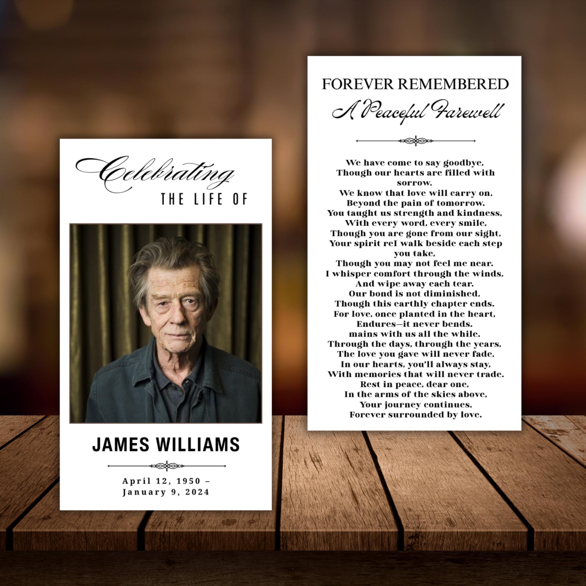 Funeral Prayer Card Canva Editable Template, In Loving Memory Template, Memorial Prayer Card, Printable Funeral Remembrance Card - Editable Memorial Canva Template