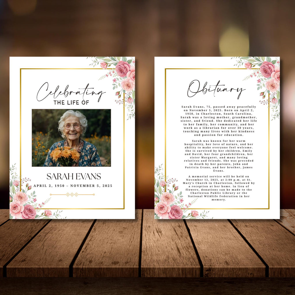Funeral Prayer Card Canva Editable Template, In Loving Memory Template, Memorial Prayer Card, Printable Funeral Remembrance Card - Editable Memorial Canva Template