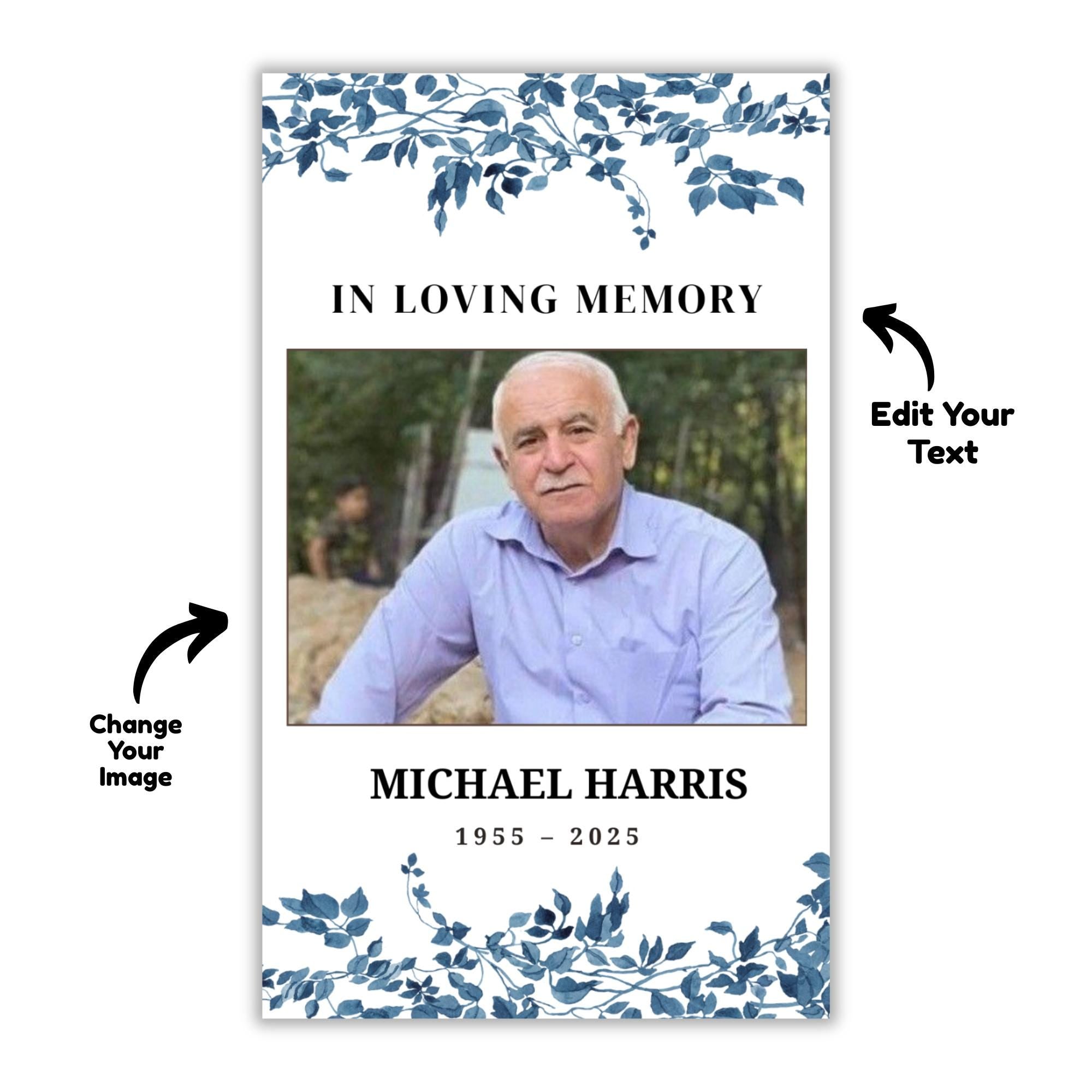 Funeral Prayer Card Canva Editable Template, In Loving Memory Template, Memorial Prayer Card, Printable Funeral Remembrance Card - Editable Memorial Canva Template