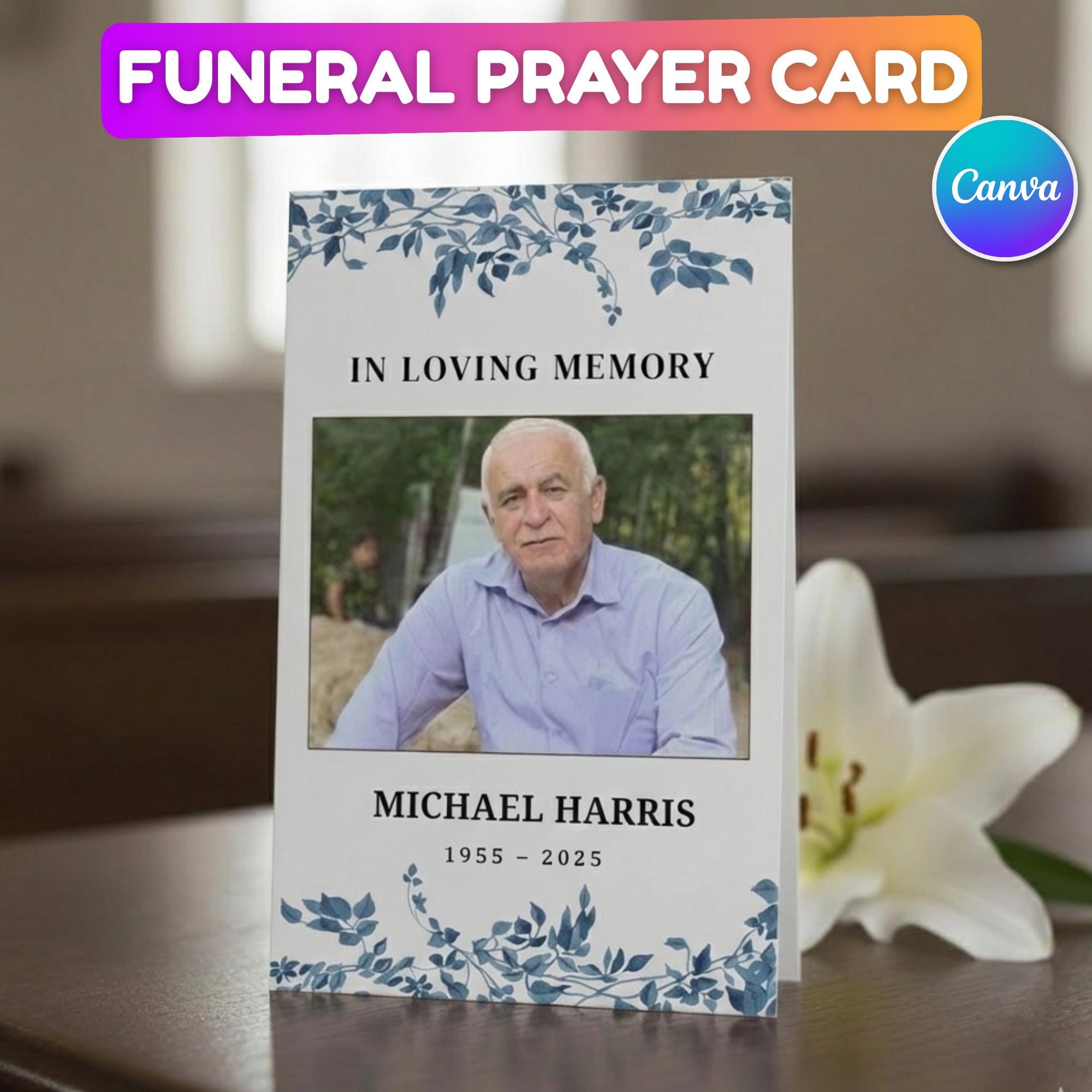 Funeral Prayer Card Canva Editable Template, In Loving Memory Template, Memorial Prayer Card, Printable Funeral Remembrance Card - Editable Memorial Canva Template