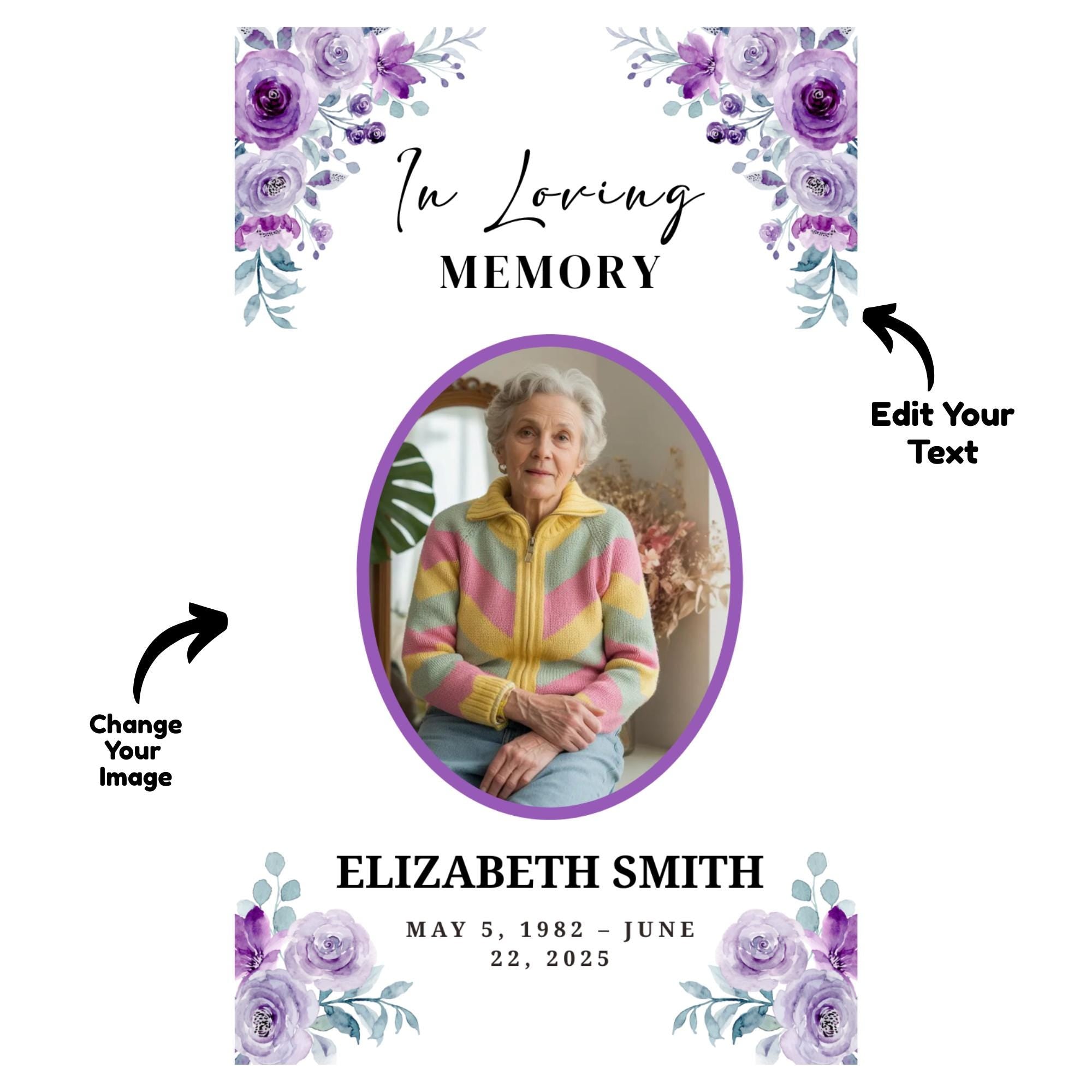 Funeral Prayer Card Canva Editable Template, In Loving Memory Template, Memorial Prayer Card, Printable Funeral Remembrance Card - Editable Memorial Canva Template