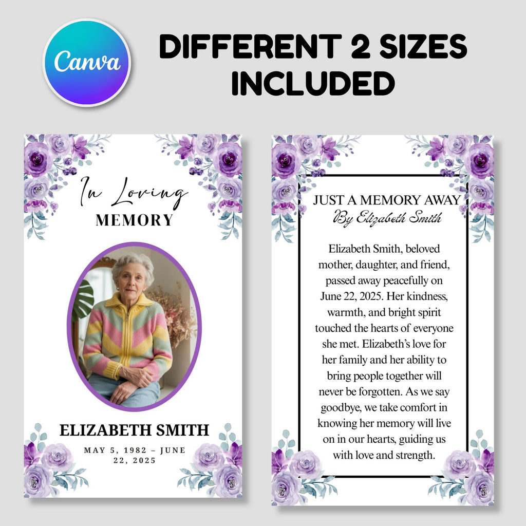 Funeral Prayer Card Canva Editable Template, In Loving Memory Template, Memorial Prayer Card, Printable Funeral Remembrance Card - Editable Memorial Canva Template