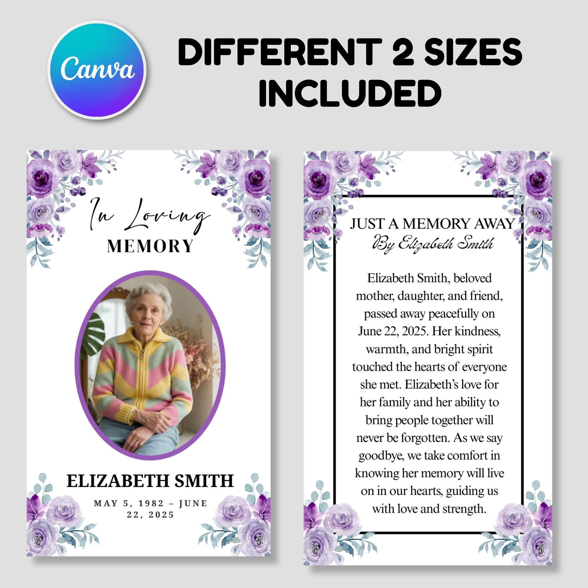 Funeral Prayer Card Canva Editable Template, In Loving Memory Template, Memorial Prayer Card, Printable Funeral Remembrance Card - Editable Memorial Canva Template