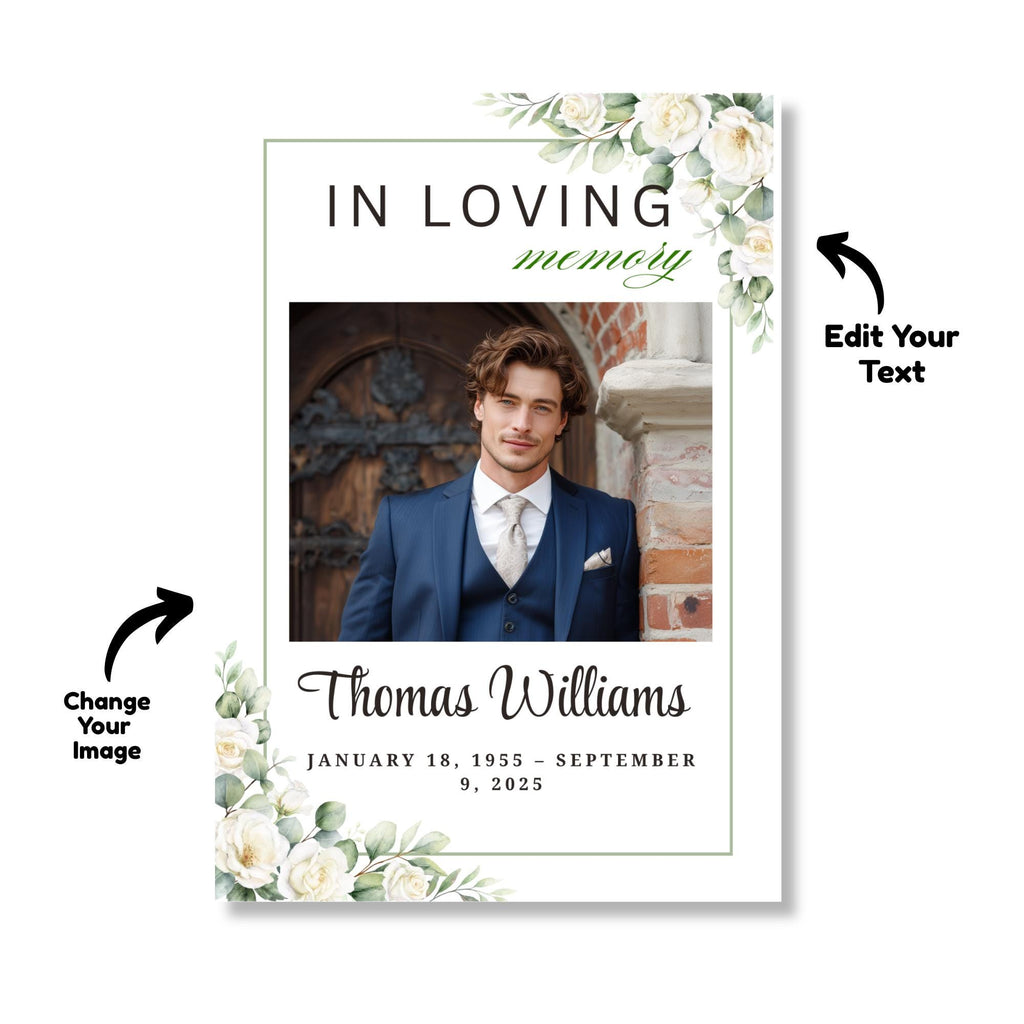 Funeral Prayer Card Canva Editable Template, In Loving Memory Template, Memorial Prayer Card, Printable Funeral Remembrance Card - Editable Memorial Canva Template