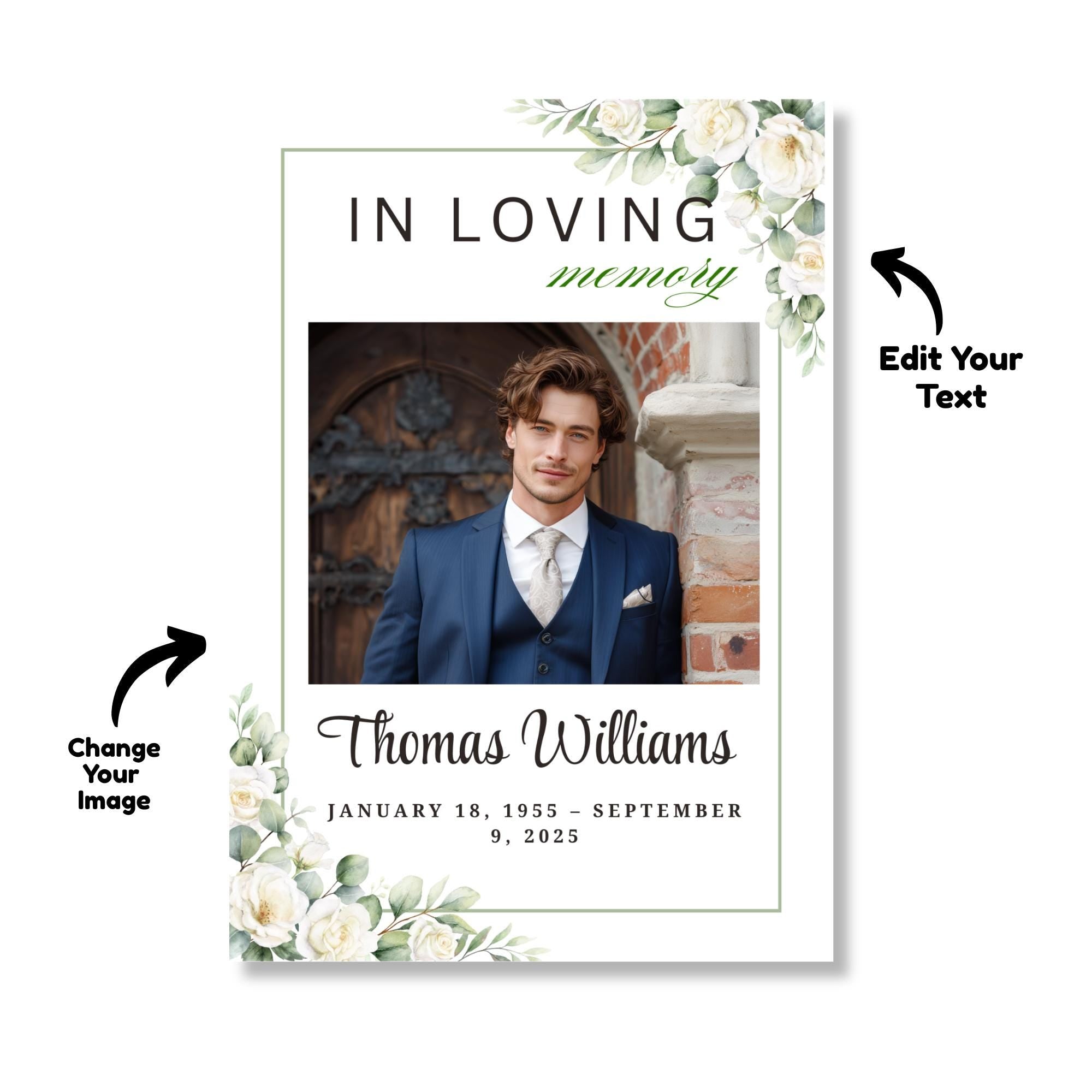 Funeral Prayer Card Canva Editable Template, In Loving Memory Template, Memorial Prayer Card, Printable Funeral Remembrance Card - Editable Memorial Canva Template