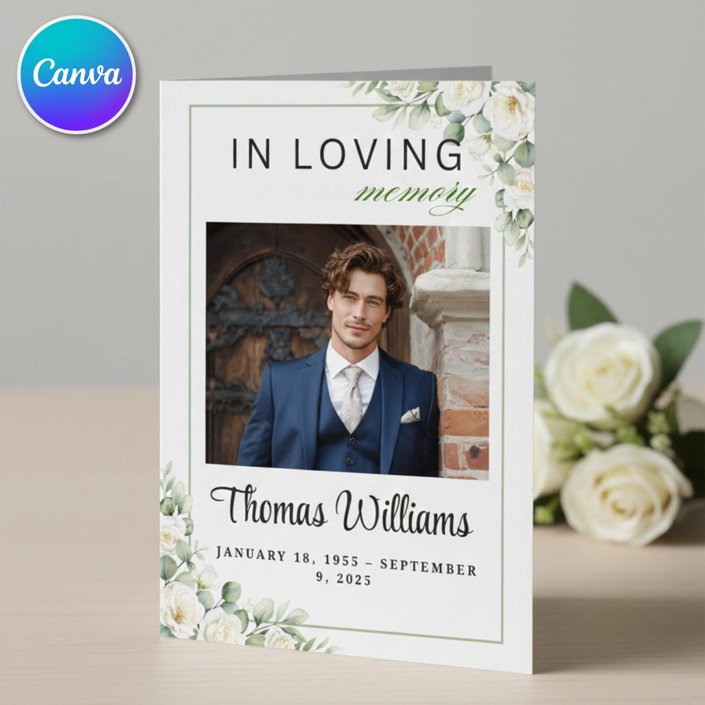 Funeral Prayer Card Canva Editable Template, In Loving Memory Template, Memorial Prayer Card, Printable Funeral Remembrance Card - Editable Memorial Canva Template