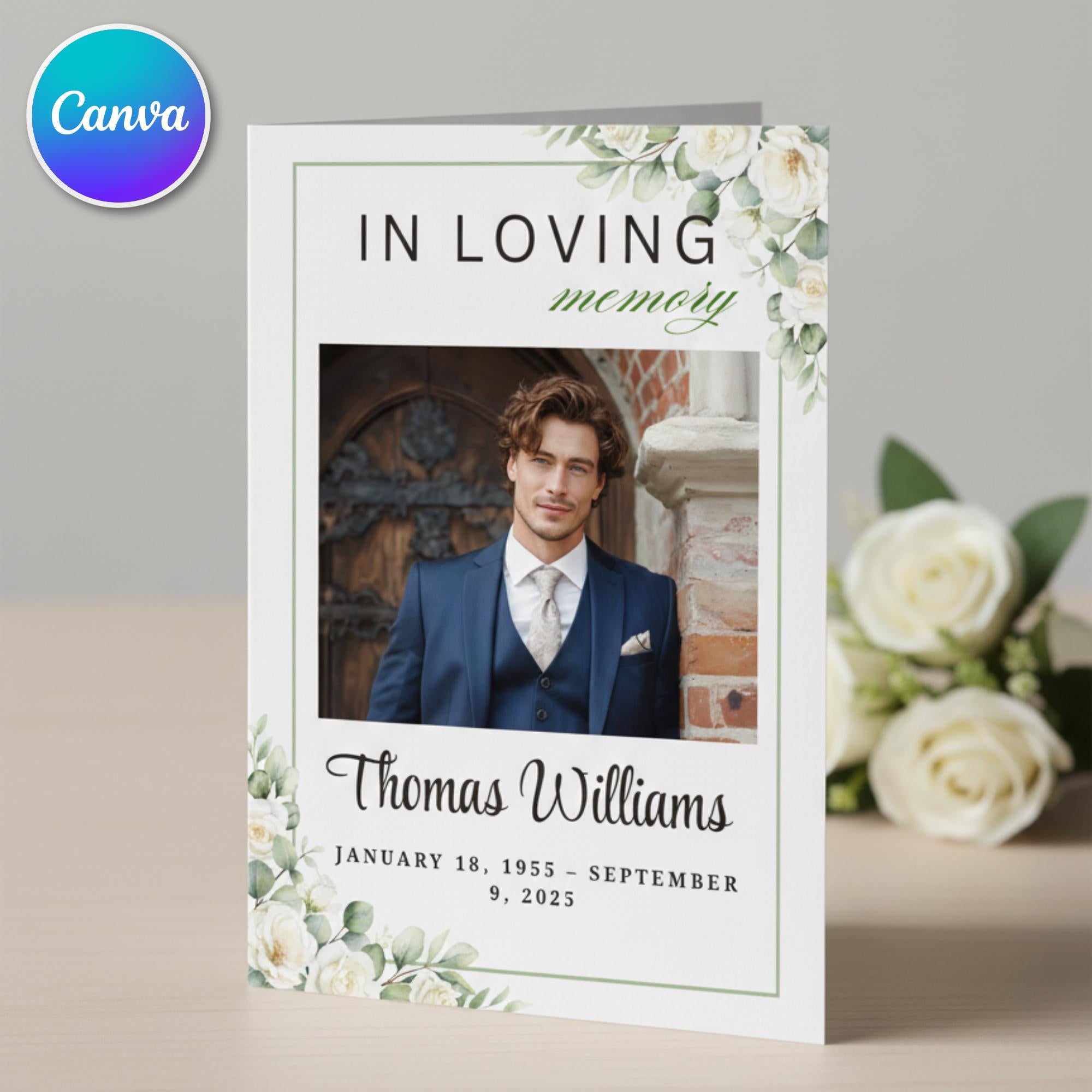 Funeral Prayer Card Canva Editable Template, In Loving Memory Template, Memorial Prayer Card, Printable Funeral Remembrance Card - Editable Memorial Canva Template