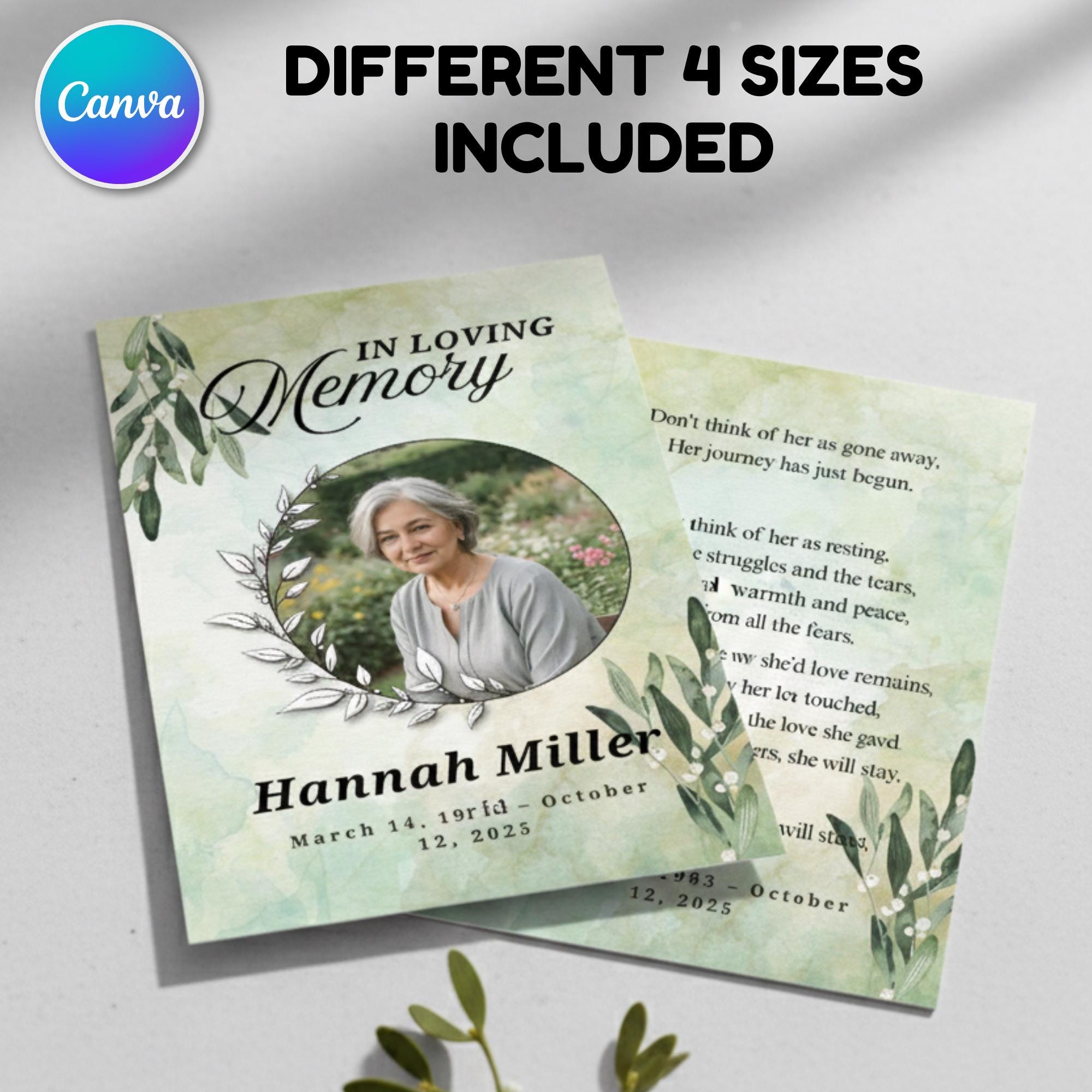 In Loving Memory Funeral Prayer Card Editable Template, In Loving Memory Template, Memorial Prayer Card, Printable Funeral Remembrance Card - Editable Memorial Canva Template
