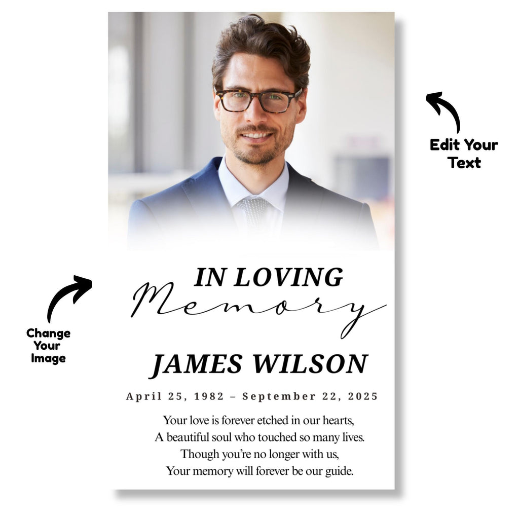 In Loving Memory Funeral Prayer Card Editable Template, In Loving Memory Template, Memorial Prayer Card, Printable Funeral Remembrance Card - Editable Memorial Canva Template