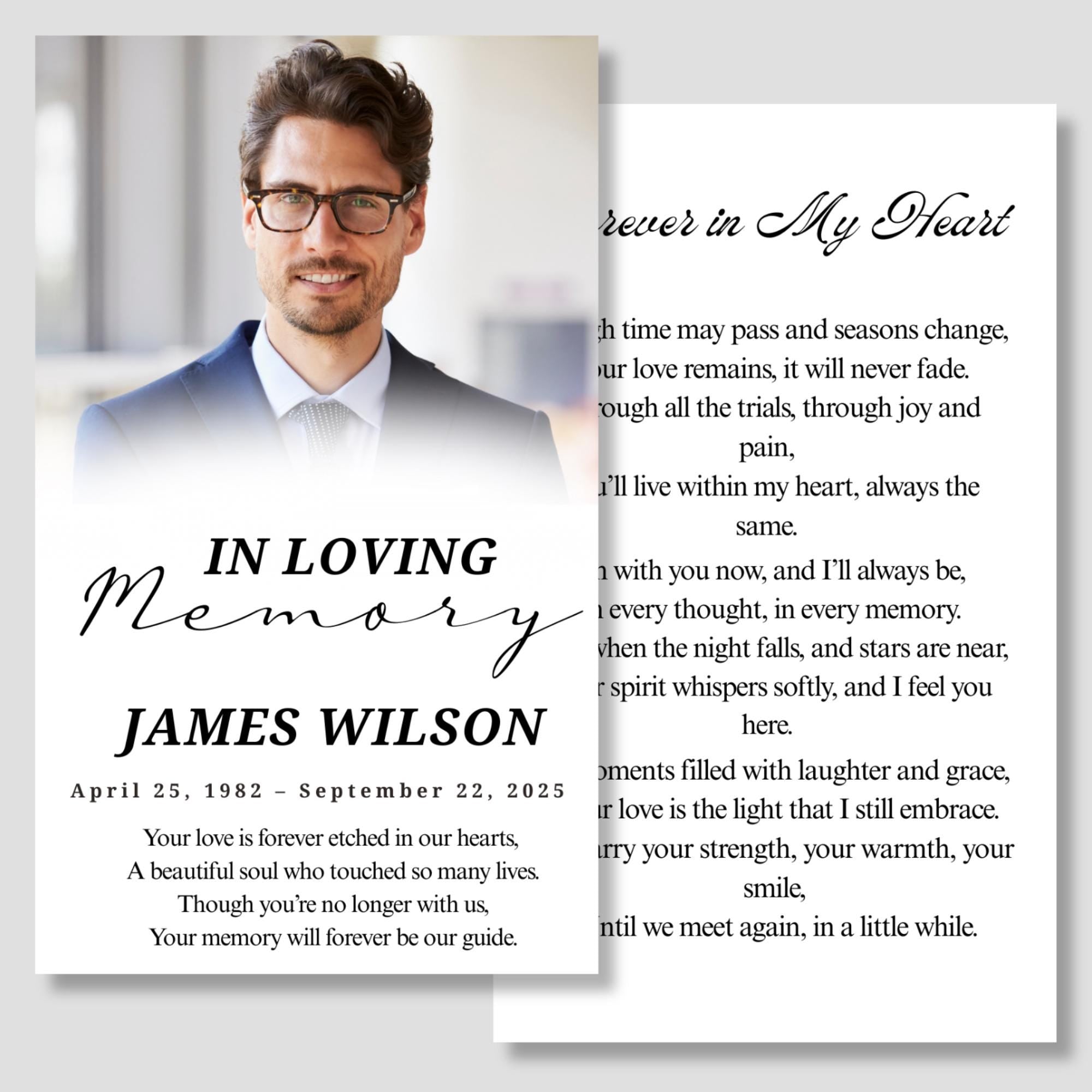 In Loving Memory Funeral Prayer Card Editable Template, In Loving Memory Template, Memorial Prayer Card, Printable Funeral Remembrance Card - Editable Memorial Canva Template