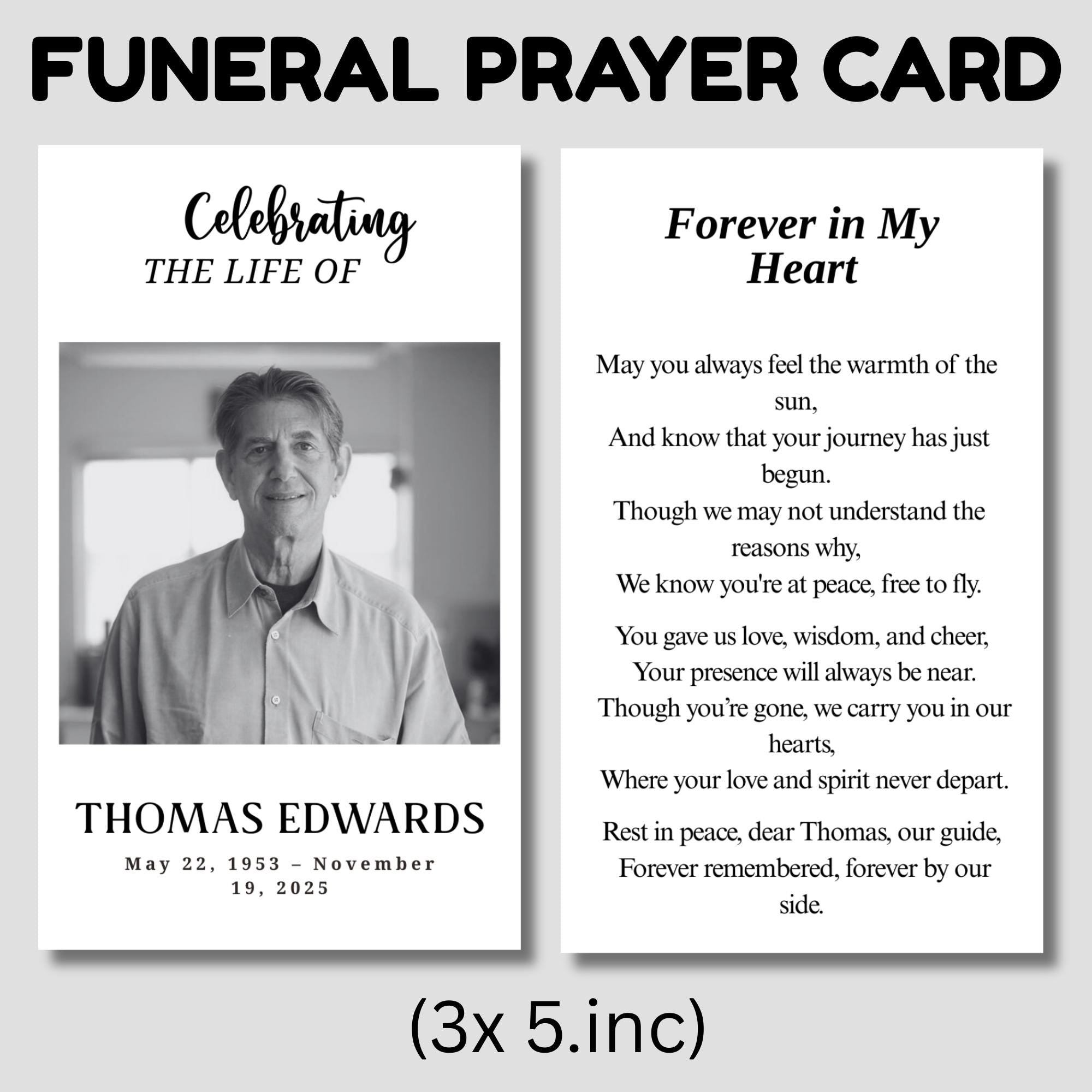 In Loving Memory Funeral Prayer Card Editable Template, In Loving Memory Template, Memorial Prayer Card, Printable Funeral Remembrance Card - Editable Memorial Canva Template