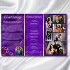 Trifold Purple Rose Gold Frame Funeral Program Template, Celebration of Life Obituary Program, Memorial Program, In Loving Memory, Editable - Editable Memorial Canva Template