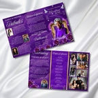 Trifold Purple Rose Gold Frame Funeral Program Template, Celebration of Life Obituary Program, Memorial Program, In Loving Memory, Editable - Editable Memorial Canva Template