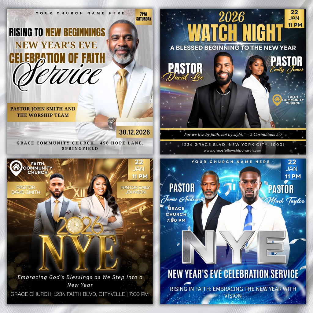 New Year’s Eve Church Flyer Canva Editable Templates, Canva Church Template, NYE Flyer Template, Religious Event Flyer, Praise and Worship - Editable Memorial Canva Template