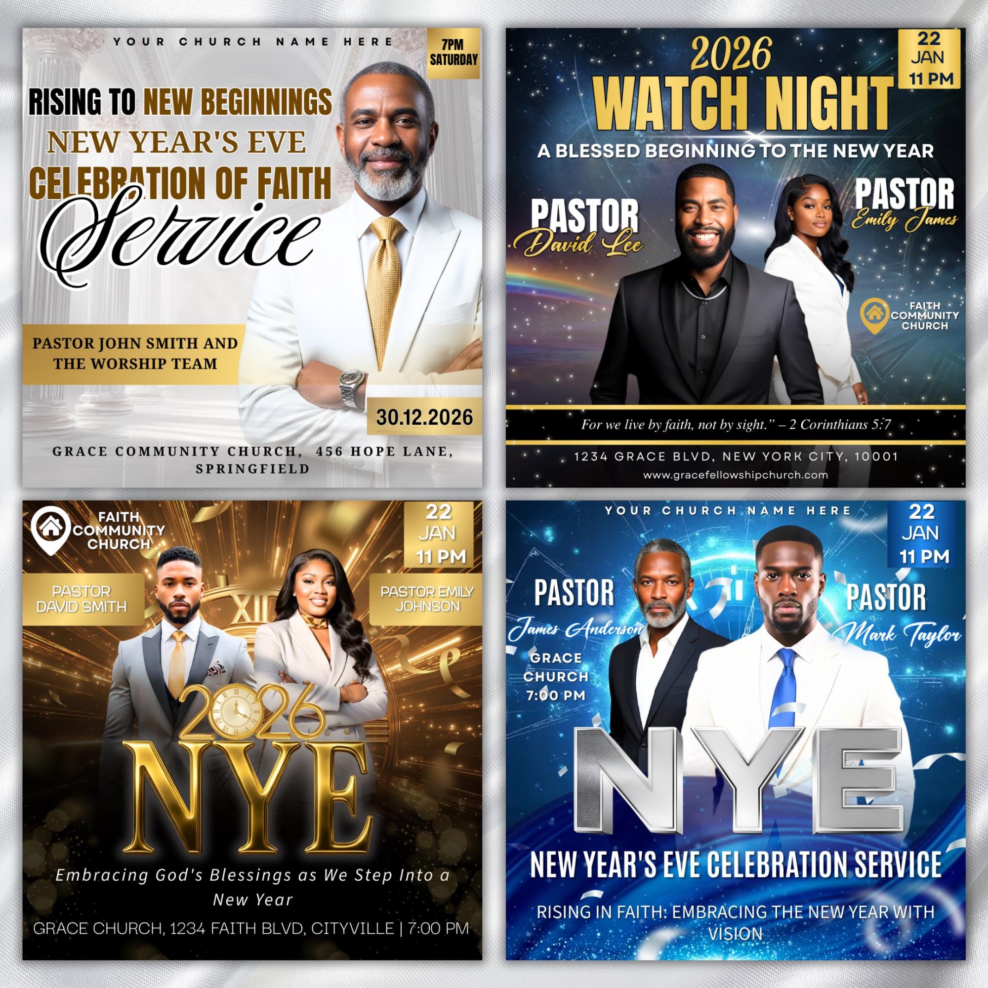 New Year’s Eve Church Flyer Canva Editable Templates, Canva Church Template, NYE Flyer Template, Religious Event Flyer, Praise and Worship - Editable Memorial Canva Template