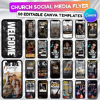 50 Church Social Media Canva Templates, Canva Church Template, Editable Church Event Posts, Eye-catching and vibrant posts, Digital Download - Editable Memorial Canva Template