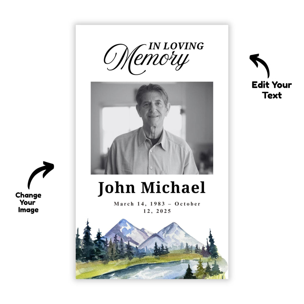 In Loving Memory Funeral Prayer Card Editable Template, Celebration of Life Template, Memorial Prayer Card, Printable Funeral Remembrance - Editable Memorial Canva Template