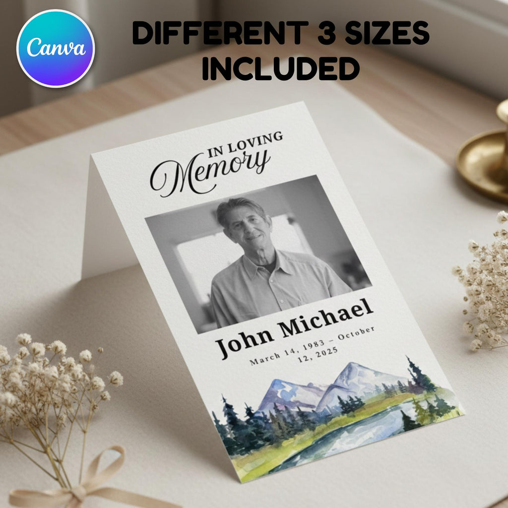 In Loving Memory Funeral Prayer Card Editable Template, Celebration of Life Template, Memorial Prayer Card, Printable Funeral Remembrance - Editable Memorial Canva Template