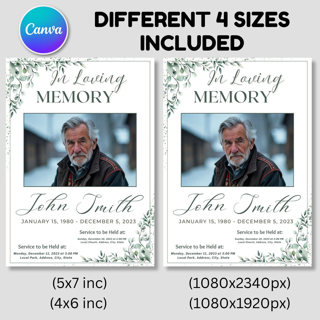 In Loving Memory Funeral Prayer Card Editable Template, Celebration of Life Template, Memorial Prayer Card, Printable Funeral Remembrance - Editable Memorial Canva Template