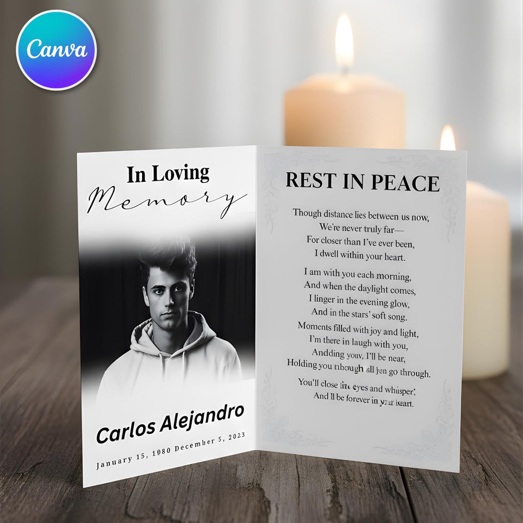 In Loving Memory Funeral Prayer Card Editable Template, Celebration of Life Template, Memorial Prayer Card, Printable Funeral Remembrance - Editable Memorial Canva Template