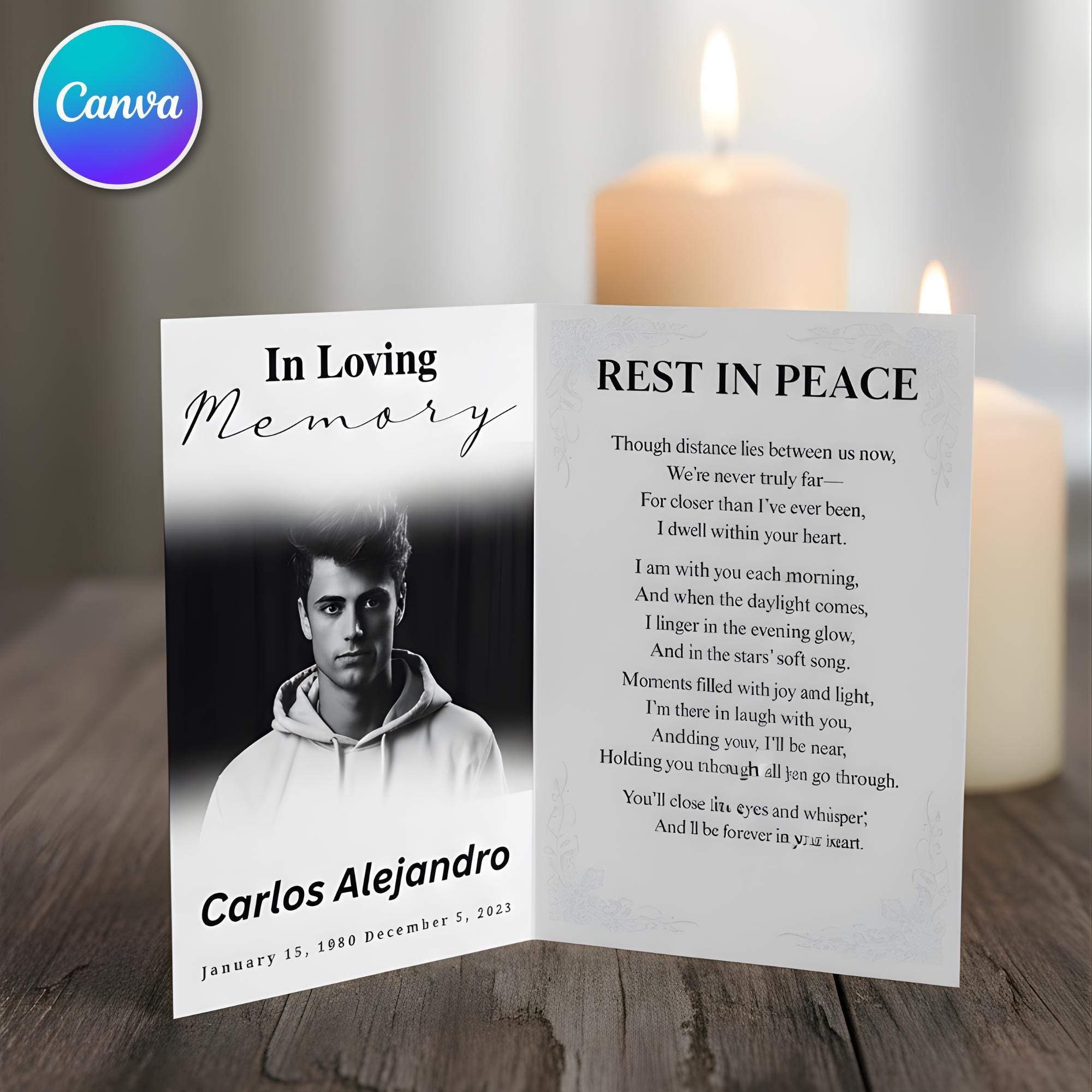 In Loving Memory Funeral Prayer Card Editable Template, Celebration of Life Template, Memorial Prayer Card, Printable Funeral Remembrance - Editable Memorial Canva Template