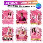 07 In Loving Memory Pink T Shirt Canva Editable Templates, In Loving Memory Template, Memorial Canva Template, Funeral & Celebration of Life - Editable Memorial Canva Template