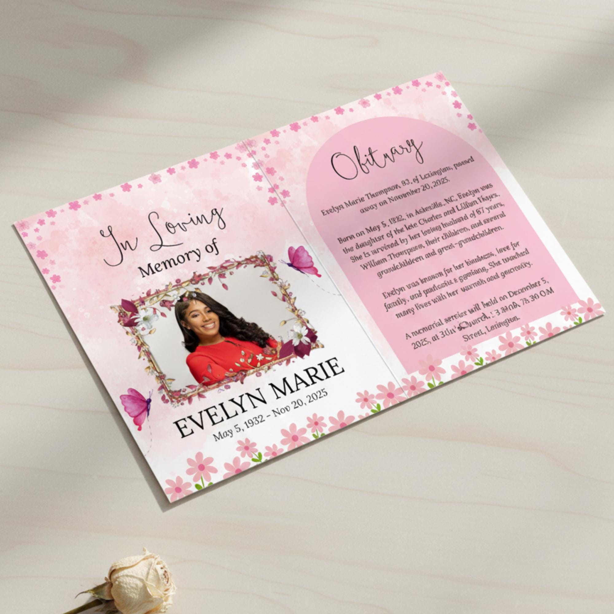 Funeral Invitation Card Canva Editable Template, In Loving Memory Template, Memorial Prayer Card, Printable Funeral Remembrance Card - Editable Memorial Canva Template