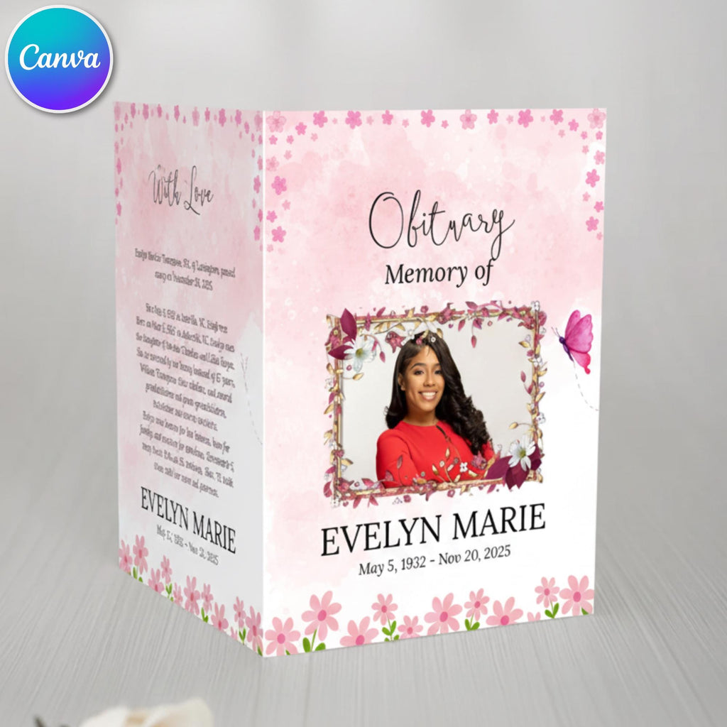 Funeral Invitation Card Canva Editable Template, In Loving Memory Template, Memorial Prayer Card, Printable Funeral Remembrance Card - Editable Memorial Canva Template